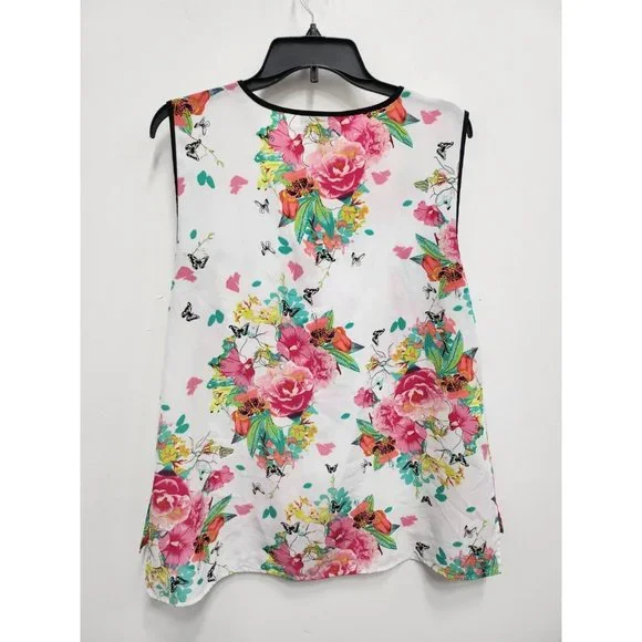 Style & Co Women Sleeveless Blouse Large White Plink Floral Popover Top - Picture 7 of 8